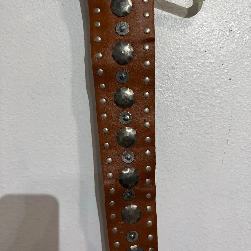 Topaz Brown Genuine Leather Studded Made in Italy Vintage Belt